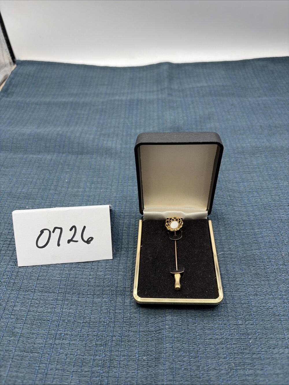 1970's-80's Faux Opal Oval in Gold tone Scalloped Open Loops Stick Pin